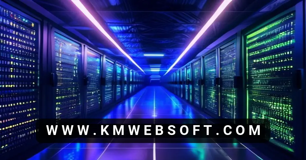 Futuristic server room with secure and efficient AI hosting environment