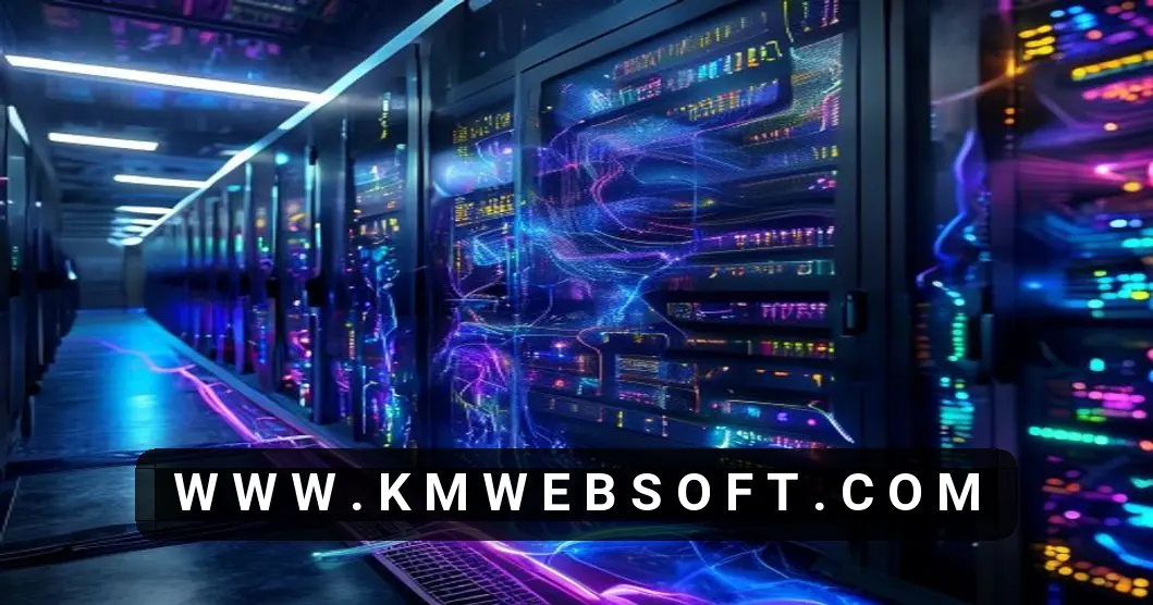 A high-definition visual of vibrant, glowing neural network data streams flowing powerfully through industrial-grade unmanaged dedicated server racks. This image symbolizes the optimization of AI workloads for maximum efficiency, showcasing advanced artificial intelligence performance and server efficiency within a high-tech data center environment dedicated to AI workload optimization and dedicated server management.